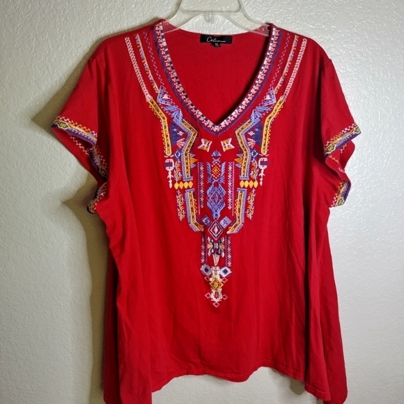 Calessa Embroidered V-Neck Short Sleeve Top sz 3X - Picture 2 of 8